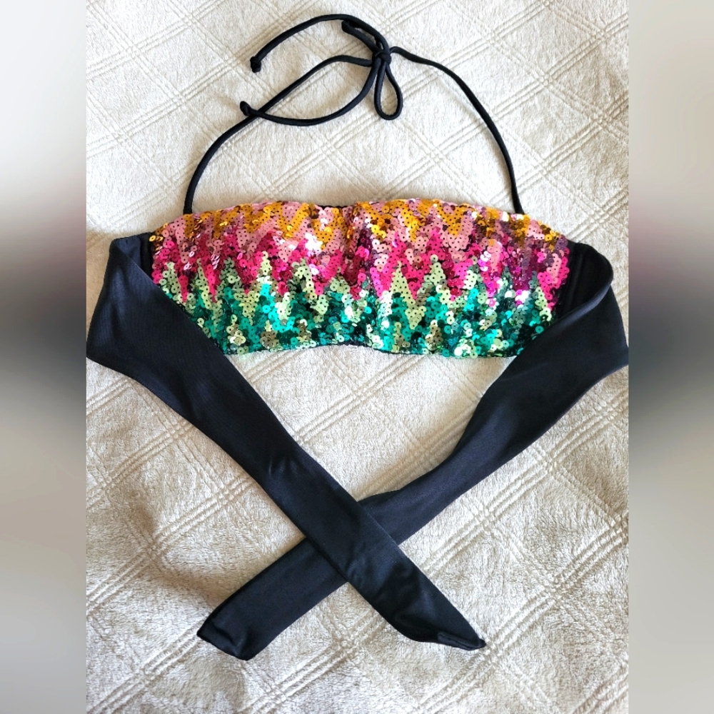VS sequined bikini top with removal strap and padded inserts